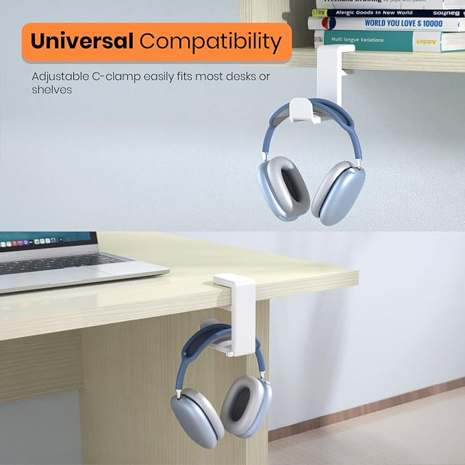 3in1 Rotating Headphone Holder - EURPMASK 3in1 PC Gaming Headset Holder w/Detachable Controller Holder, Adjustable Clamp-on Headset Stand,Headphone Hanger Hook Under Desk w/Cable Clip Organizer - Image 4