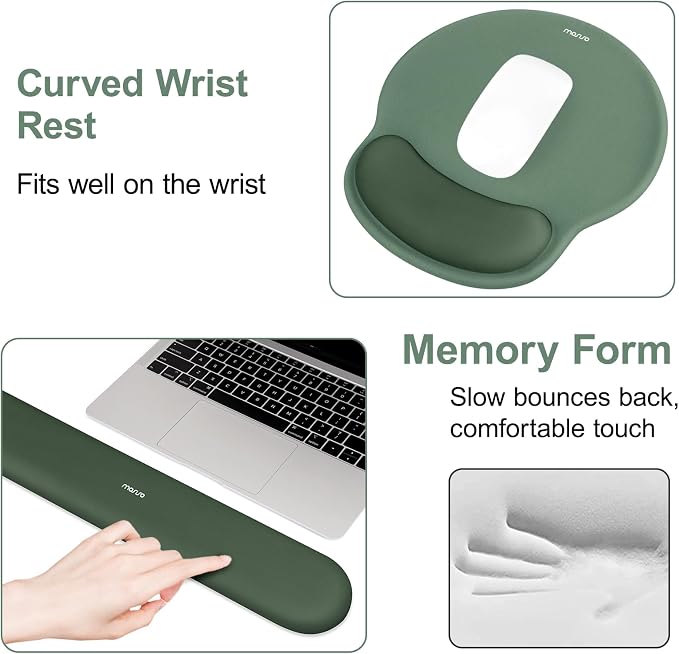 MOSISO Wrist Rest Support for Mouse Pad&Keyboard Set, Midnight Green | Circle Curved Ergonomic Mousepad Non-Slip Base Home/Office Pain Relief&Easy Typing Pad with Soft Cloth&Silicone Lining - Image 5