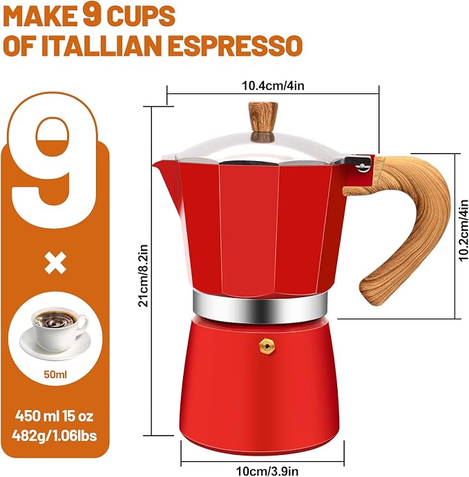9 Cup Aluminum Espresso Stovetop Moka Pot Express Coffee Maker Percolator Italian Classic Mocha Coffee Machine for Italian and Cuban Cafe Brewing for Home & Camping 450ml 15oz - Image 2