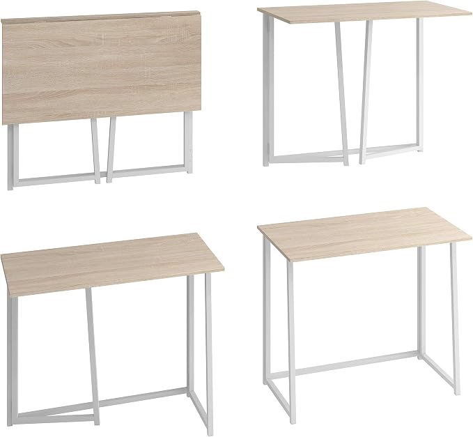 4NM 31.5" Small Folding Desk, Foldable Computer Home Office Desk, Study Writing Table for Small Space Saving Bedroom, Easy Assembly - Natural and White - Image 7
