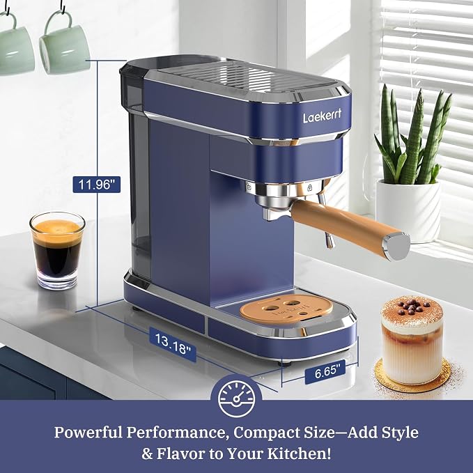 Laekerrt 20 Bar Espresso Maker CMEP01 with Milk Frother Steamer, Home Expresso Coffee Machine for Cappuccino and Latte (Navy Blue, Stainless Steel) Gift for Coffee Lovers, Father - Image 2