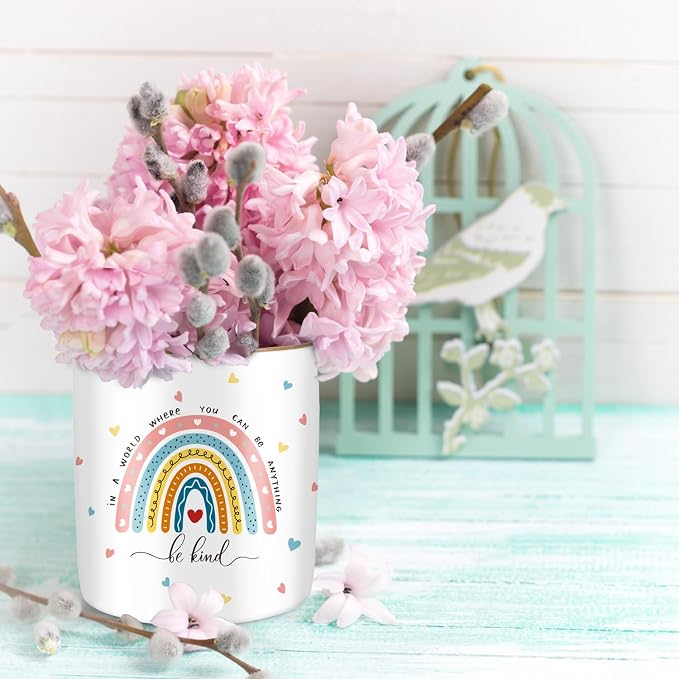 Pen Holder, Ceramic Durable Pencil Cup for Desk， Simple&Modern Style Makeup Organizer, Cute Multifunctional Office Supplies for Home, Kids and School, Rainbow Pattern - Image 5