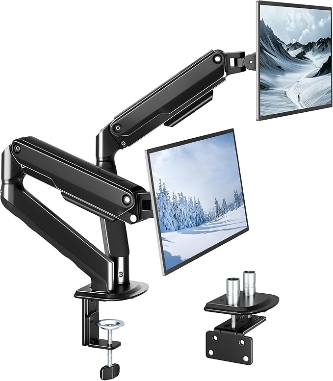 monTEK Dual Monitor Stand for Desk, 17-32 Inch Mechanical Spring Dual Arm, Heavy Duty Steel Adjustable Monitor Mount, Full Motion VESA 75x75/100x100, C-Clamp & Grommet, Holds Up to 20 lbs Each by monTEK
