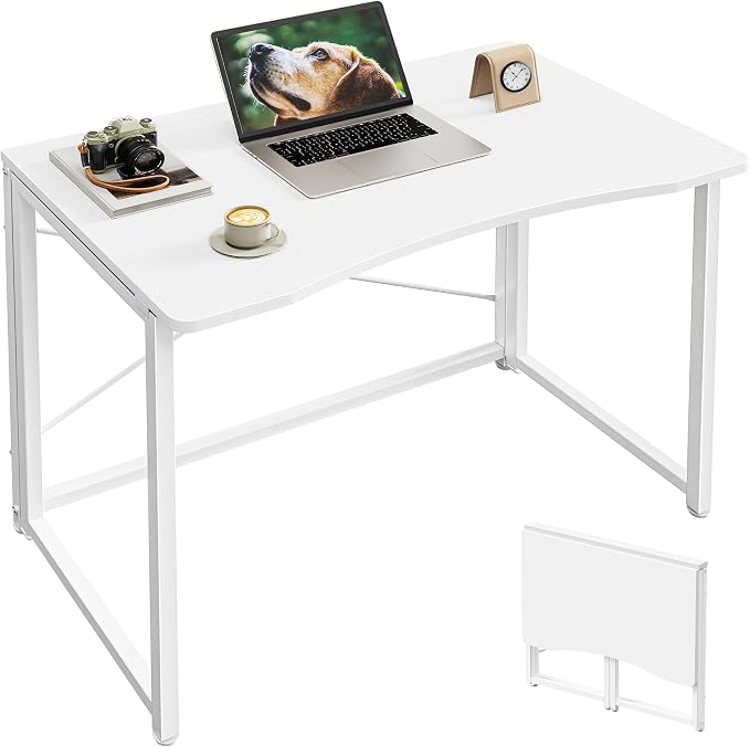 Huuger Folding Desk for Small Spaces, 31.5 Inch Foldable Computer Table, Easy Assembly, for Home Office, Study, Bedroom, Dorm, Space Saving, Small Writing Work Office Computer Desk, White by Huuger