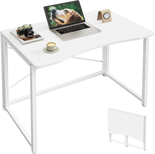Huuger Folding Desk for Small Spaces, 31.5 Inch Foldable Computer Table, Easy Assembly, for Home Office, Study, Bedroom, Dorm, Space Saving, Small Writing Work Office Computer Desk, White by Huuger