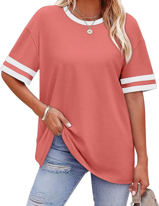 WIHOLL Womens T Shirts Loose Fit Short Sleeve Tees Crew Neck Color Block Summer Tops 2026 Fashion by WIHOLL