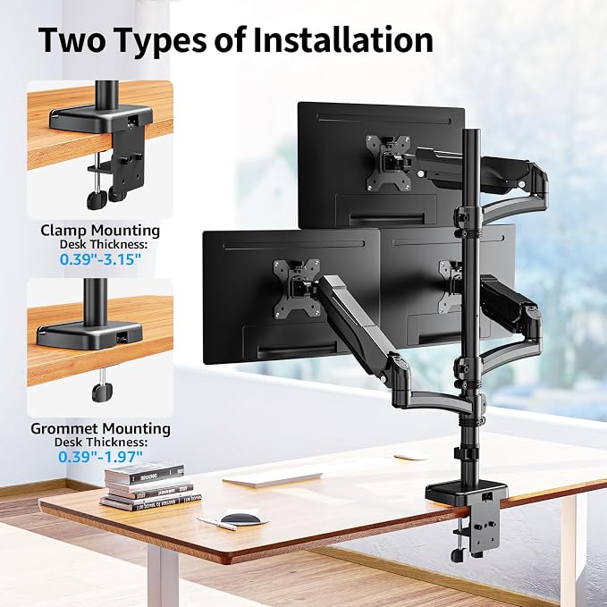 Triple Monitor Mount Fits Max 32" Computer Screen, Holds up to 17.6lbs Each Arm, 3 Monitor Desk Mount, Triple Stand with Tilt Swivel Rotation, VESA Mount 75/100mm - Image 4