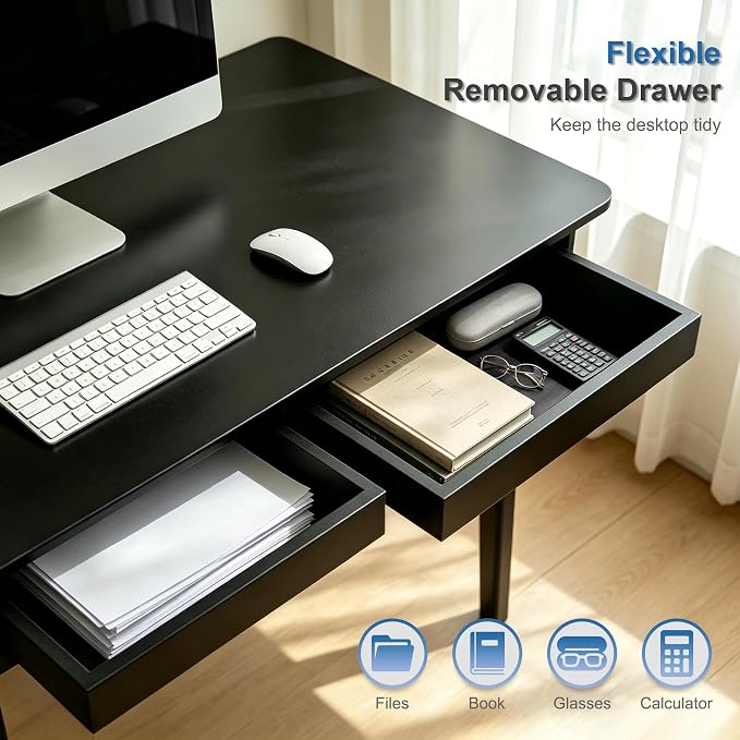 Nnewvante Bamboo Writing Desk, 46" Computer Desk with Drawers, Black | Modern Simple Desk with Storage for Home Office Bedroom - Image 4