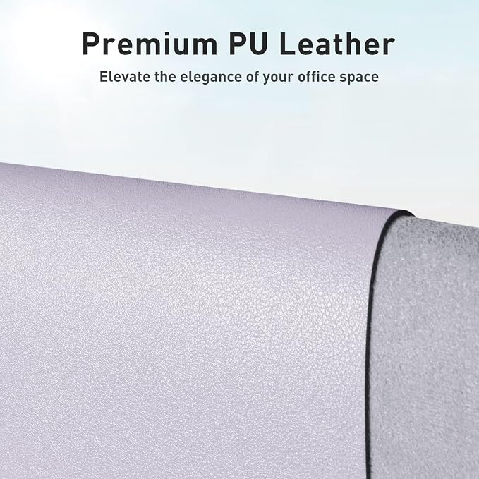 Aothia Faux Leather Desk Mat - Non-Slip PU Leather Desk Blotter, Waterproof Writing Surface, Large Desk Pad for Office & Home (Soft Lavender, 55" x 17") - Image 2