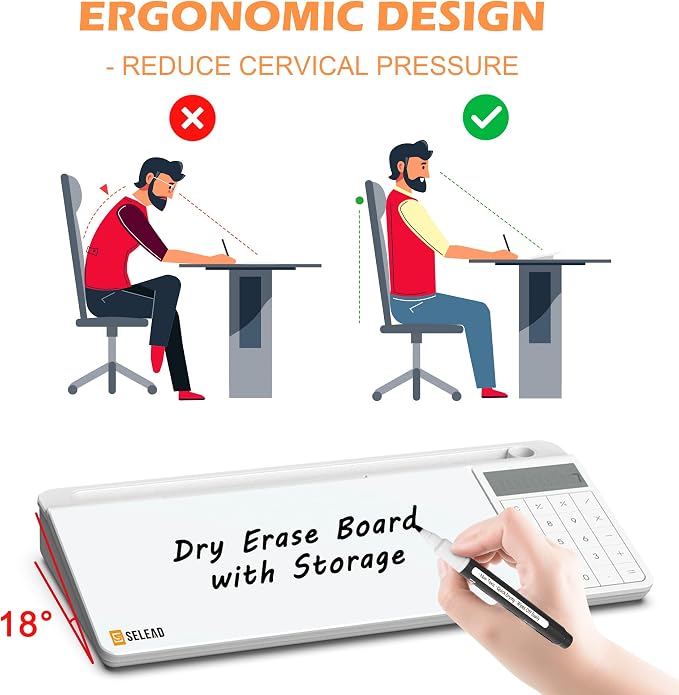 SELEAD Desktop Glass Whiteboard with Calculator & Built-in Mirror, Dry Erase White Board Computer Pad Keyboard Stand with Organizer Drawer, Desk Accessories for Home, School, Office - Image 7