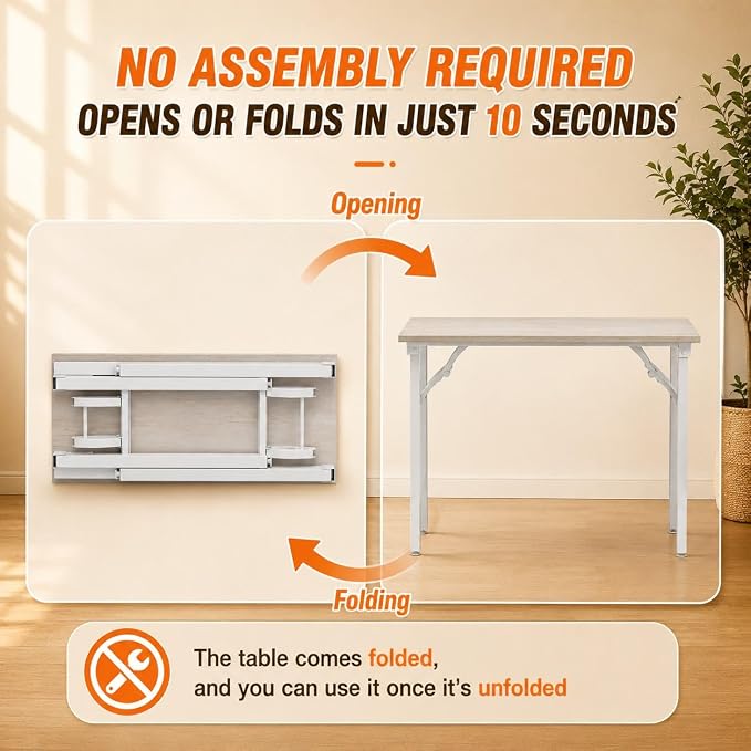 Folding Table Computer Desk - 35.8" No Assembly Folding Desk Design and Foldable Office Desk, Small Desk for Bedroom, Compact Storage Portable Use for Dorm and RV Small Space, White Ash - Image 4
