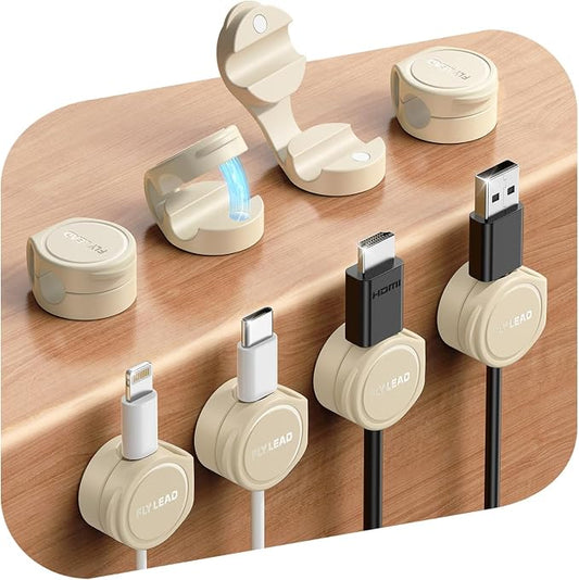 FLYLEAD 8-Pack Silicone Cord Organizer Magnetic Cable Clips, Adhesive | Resilient Yet Soft Rubber Cord Management Holder for Home Office Desk Accessories, Nightstand Phone Charger Wire Organization by Sincerityisworththewait