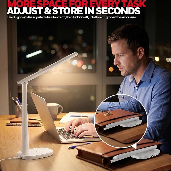 Honeywell LED Desk Lamp for Home Office, Eye-Caring Dimmable Reading Light with 4 Color Modes, Touch Control, USB-A & USB-C Charging Ports, Adjustable Head, Timer for Bedroom & Small Desks - Image 6