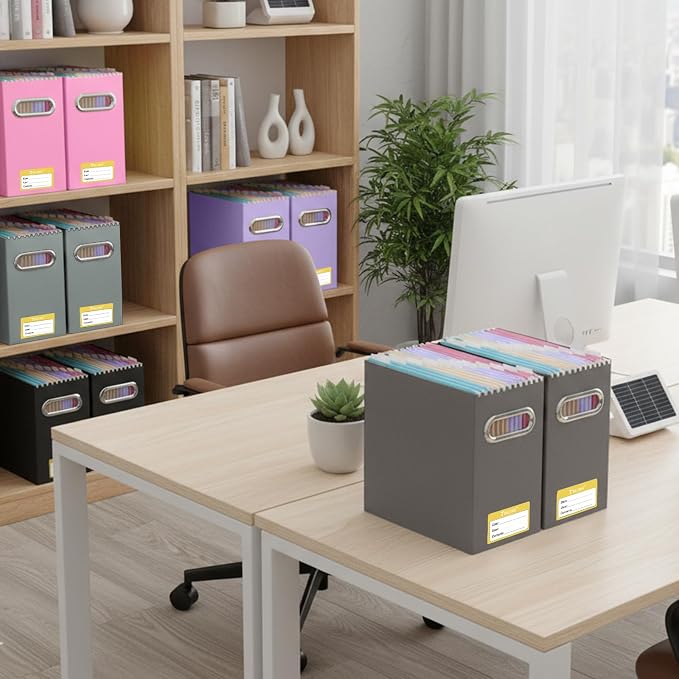 BALEINE File Organizer Box, Cardboard File Folder Organizer with Handle for Letter Size, Portable Collapsible Hanging Filing Box for Home Office Document Storage (4 Pack, Brown) - Image 2