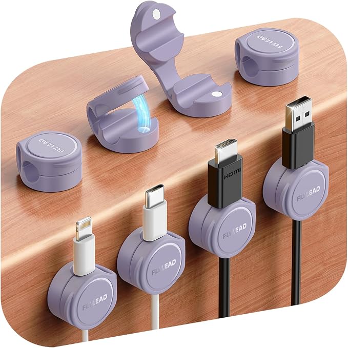 FLYLEAD 8-Pack Silicone Cord Organizer Magnetic Cable Clips, Adhesive | Resilient Yet Soft Rubber Cord Management Holder for Home Office Desk Accessories, Nightstand Phone Charger Wire Organization by Sincerityisworththewait