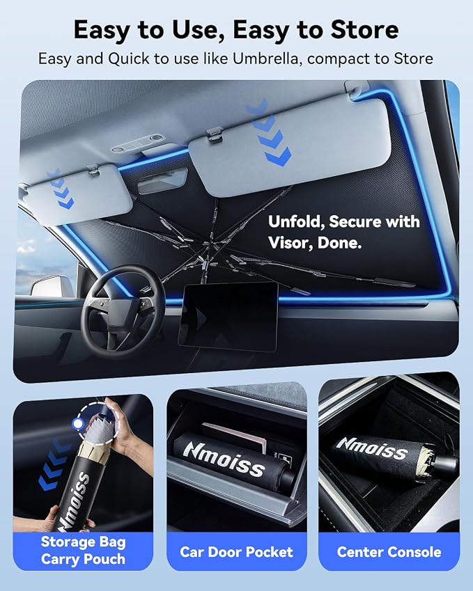 Nmoiss Windshield Sun Shade Umbrella for for Toyota SUV - [Vinyl Coating Heat Shield] Protect Car from Sun Rays & Heat Damage Keep Cool and Protect Interior, Spring Structure Edge - Image 4