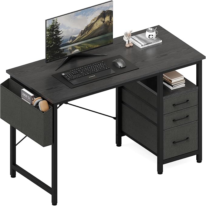 DUMOS 39 Inch Small Computer Desk with Storage, Fabric Drawers | Writing Table, Side Pocket, Space Saving Workstation, Home Office, Gaming Setup, Dorm Apartment, Black by DumosLifestyle