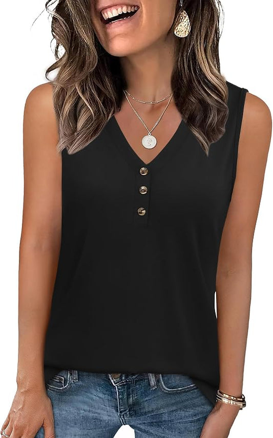 Zeagoo Tank Tops for Women 2026 Summer Top Henley Shirts Dressy Casual Loose Fit V-Neck Button Down Sleeveless Tshirt Blouse by Zeagoo