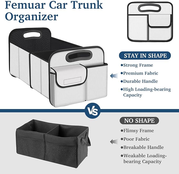 Femuar Car Trunk Organizer, Car Storage Organizer with Large Capacity Waterproof Collapsible Trunk Organizer for Car Suv/Jeep/Sedan (Beige, Standard) - Image 3