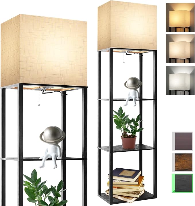 RUNTOP Plus Floor Lamp with Shelves, Shelf Lamp with 15W LED Bulb, 3 Colors, Memory Function, Wide Display Shelf for Collectibles Storge, Floor Lamps for Living Room, Standing Lamp for Bedroom by RUNTOP