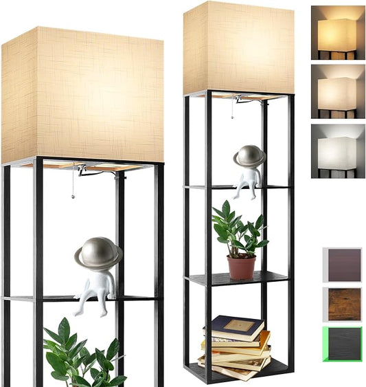 RUNTOP Plus Floor Lamp with Shelves, Shelf Lamp with 15W LED Bulb, 3 Colors, Memory Function, Wide Display Shelf for Collectibles Storge, Floor Lamps for Living Room, Standing Lamp for Bedroom by RUNTOP