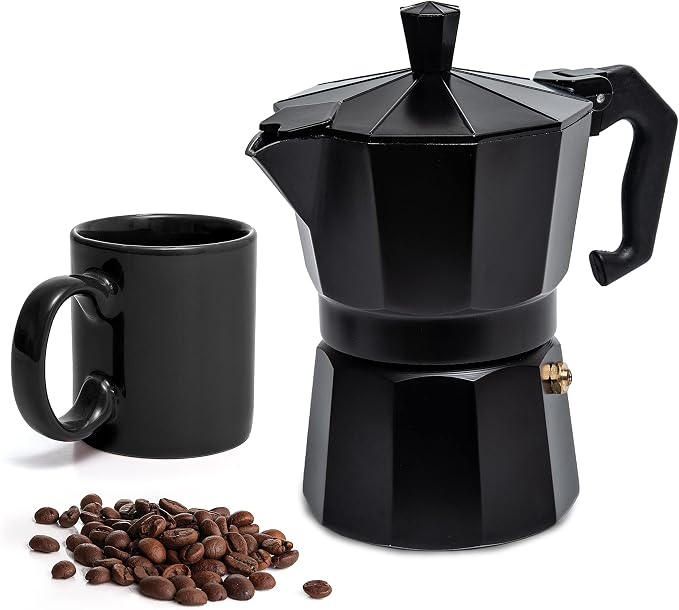Mixpresso 3 Cup Moka Pot Stovetop Espresso Maker, Italian Cuban Coffee Pot | 5oz aluminum Italian coffee maker for gas and electric stovetops, small design for traditional coffee at home, Mug 4.4 Oz by Mixpresso