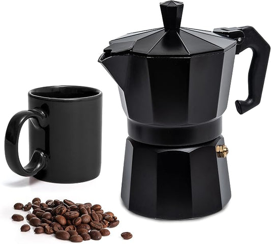 Mixpresso 3 Cup Moka Pot Stovetop Espresso Maker, Italian Cuban Coffee Pot | 5oz aluminum Italian coffee maker for gas and electric stovetops, small design for traditional coffee at home, Mug 4.4 Oz by Mixpresso