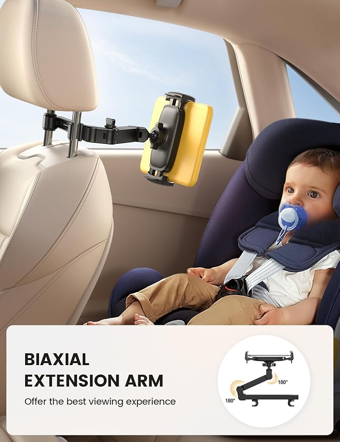 Lamicall Car Headrest Tablet Holder - [3 in 1 Extension Arm] Adjustable Tablet Car Mount for Back Seat, Gifts Road Trip Essentials for Kids, for 4.7-11" Devices, iPad Pro Air Mini, Galaxy, Fire HD - Image 2