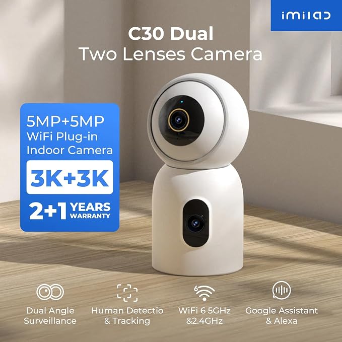 IMILAB 3K+3K Security Camera Indoor, Dual Lens Pet/Dog/Baby Camera with Xiaomi Home App, 2.4G/5G WiFi Plug-in Room Cam, Color Night Vision, Human Track, Two-Way Audio, No Subscription(C30 Dual) - Image 2