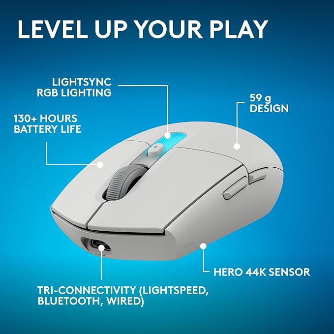 Logitech G305 X Superlight Wireless Gaming Mouse - White | Lightweight 59g, HERO 44K Sensor, RGB lighting, Lightspeed, Bluetooth, 130+ Hr battery life, 6 programmable buttons, PC/Mac - Image 2