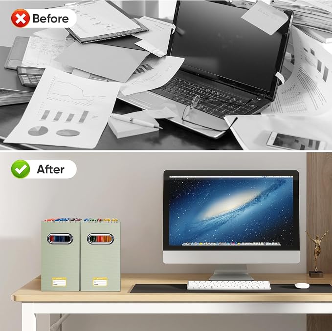BALEINE File Organizer Box, Cardboard File Folder Organizer with Handle for Letter Size, Portable Collapsible Hanging Filing Box for Home Office Document Storage (2 Pack, Beige) - Image 7