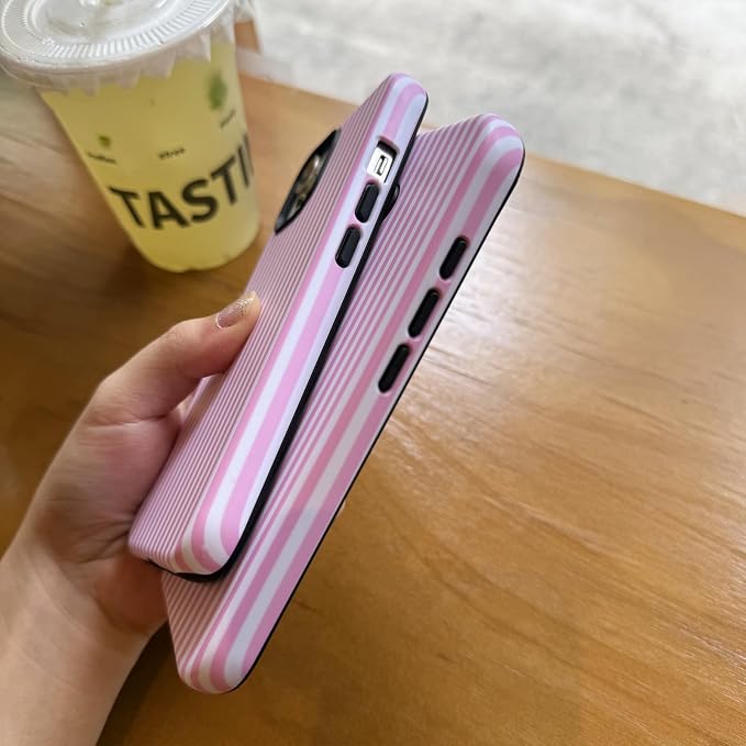 for iPhone 14 Pro Case Striped Cute Aesthetics Phone Case Trendy Protective Shockproof Cover for iPhone 14 Pro Pink White - Image 5