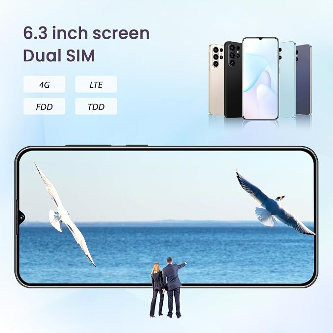 Unlock Phone, 4G Network Android Phone, 6.3-inch Screen, 2GB RAM+16GB ROM/TF 128GB, Dual SIM Cards, Dual Cameras, Suitable for Novice Users (Dark Black) - Image 4