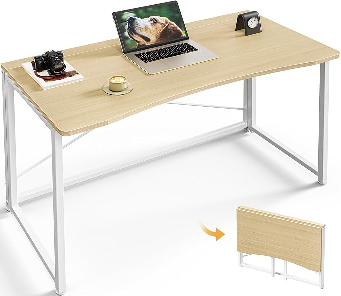 Huuger Folding Desk for Small Spaces, 31.5 Inch Foldable Computer Table, Easy Assembly, for Home Office, Study, Bedroom, Dorm, Space Saving, Small Writing Work Office Computer Desk, Oak by Huuger