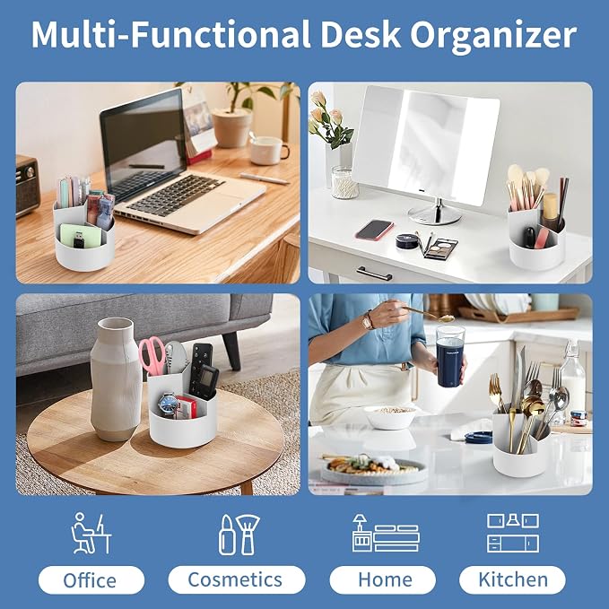 Desk Pencil Pen Holder, 3 Slots 360-Degree Spinning Organizers, Desktop Storage Stationery Supplies, Cute Cup Pot for Office, School, Art Supply, Kids - Gray - Image 5