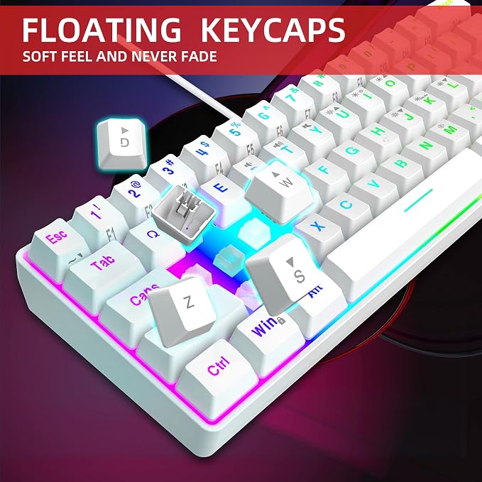 Snpurdiri 60% Wired Gaming Keyboard, 61 Keys RGB Backlit Wrist Rest Ultra-Compact Mini Waterproof Keyboard for PC Computer Gamer (White) | Backlit Ultra-Compact Mini Gaming Keyboard for PC Computer Gamer - Image 4