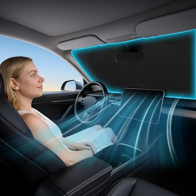 Magnelex Car Windshield Sunshade – Double-Layer Design for 2X Heat Blocking, Blocks UV Rays, Foldable Sun Shade for Cars, Trucks & SUVs, Keeps Interior Cooler, Medium (59 x 31 in) - Image 9