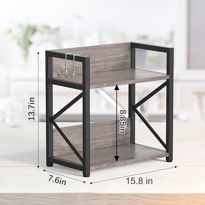 Kitchen Countertop Organizer, Coffee Bar Station Organizer for Countertop, 2 Tiers Kitchen Counter Shelf, Wooden Spice Rack Organizer, Space Saving Desk Shelving Riser Unit - Image 5