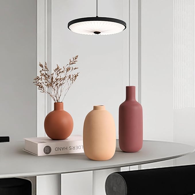 Ceramic Modern Vase for Home Decor Farmhouse Vases Set of 3 Terracotta Decorative Pottery Boho Vases for Pampas Grass Living Room Kitchen Bedroom Entryway Mantel Decor - Image 3