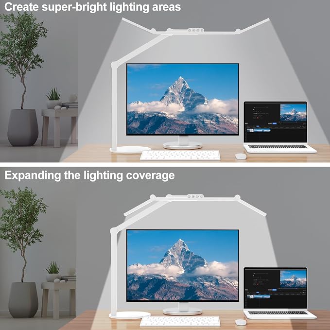 Micomlan Led Desk Lamp with Atmosphere Lighting, Rotatable Tall Architect Desk Lamp for Home Office with Swing Arm, 24W Bright Auto Dimming Adjustable Computer Light with Base for Table - Image 2
