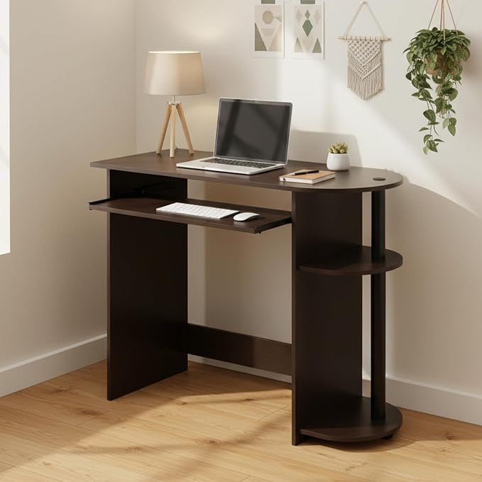 Furinno Simplistic Easy Assembly Computer Desk, With Keyboard Tray, Dark Brown/Black - Image 2