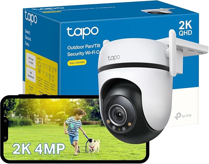 TP-Link Tapo 2K QHD Outdoor Pan/Tilt Wi-Fi Security Camera, 360° View, Motion Tracking, Color Night Vision, Free Person/Vehicle/Motion Detection, Cloud & SD Card Storage, 24/7 Recording, Tapo C520WS… by Unknown
