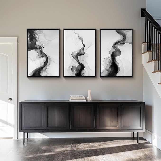 Large Framed Black and White Abstract Wall Art for Living Room, Set of 3 Modern Canvas Prints Paintings Artwork for Walls -Minimalist Pictures for Hallway, Bedroom, Office Wall Decor 24x36 In - Image 4