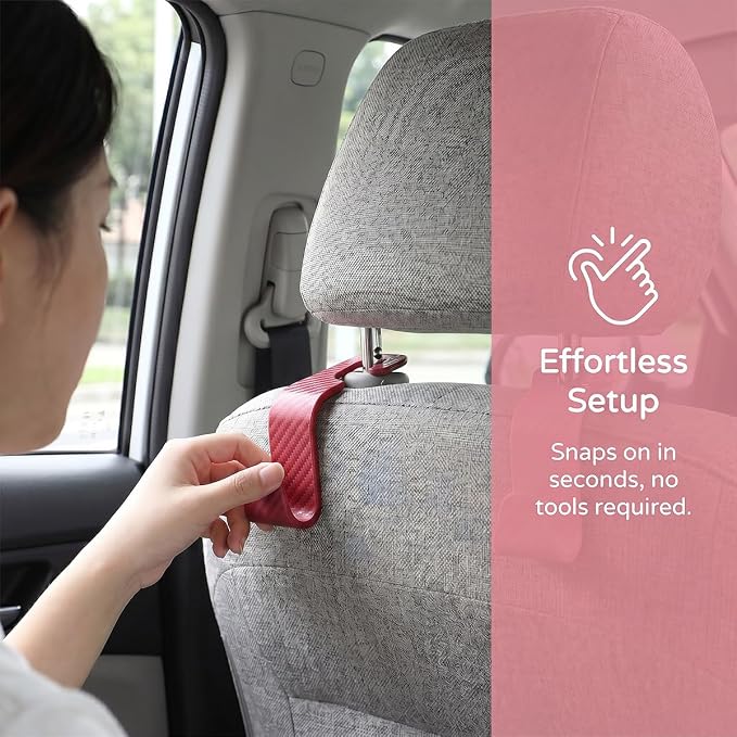 4PCS Car Seat Headrest Hooks, Auto Back Seat Hanger Holder, Durable Stylish Vehicle Organizer Universal Car Interior Accessories, Storage Hooks for Purses, Bags, Clothes (Carbon Fiber/Red) - Image 4