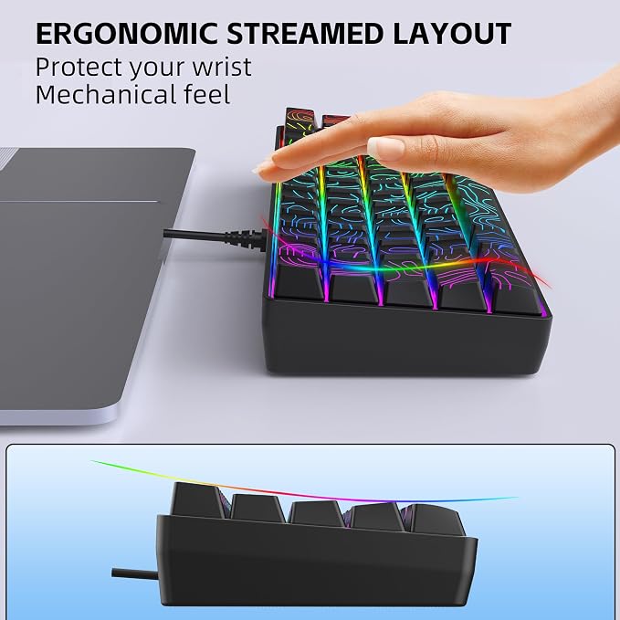 Snpurdiri 60% Wired Gaming Keyboard 61 Keys RGB (Contour Line-Black) | Backlit Small Gaming Keyboard Ultra-Compact for PC/Mac Gamer, Typist, Travel, Easy to Carry on Business Trip - Image 6