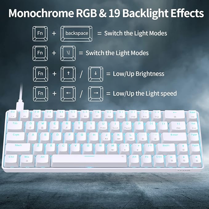 DIERYA T68SE 60% Gaming Mechanical Keyboard,Ultra Compact Mini 68 Key with Brown Switch Wired Keyboard,Anti-Ghosting Keys, for Windows Laptops and PC Gamers,White - Image 5