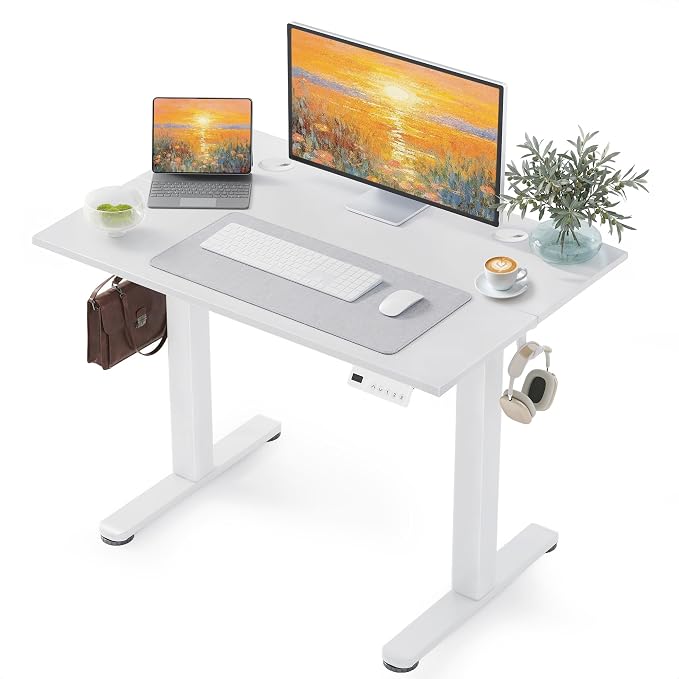 YDN 40 x 24 Inch White Electric Standing Desk | Adjustable Height, Sit Stand, Cable Management, Ergonomic, Home Office by YDN