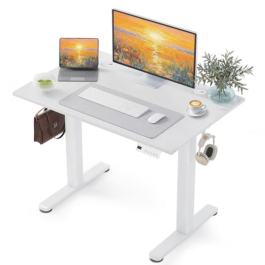 YDN 40 x 24 Inch White Electric Standing Desk | Adjustable Height, Sit Stand, Cable Management, Ergonomic, Home Office by YDN