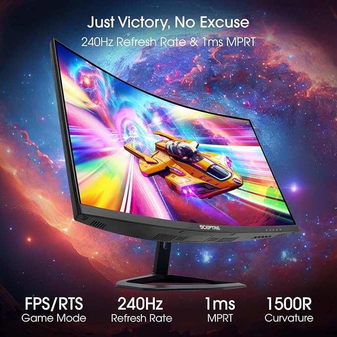 Sceptre New 27-inch Curved Gaming Monitor FreeSync 240Hz Plus DisplayPort HDMI 1ms 99% sRGB Build-in Speakers, R1500 Machine Black 2025 (C275B-FWT240 Series) | 27 Va Curved FHD 1080p, 1ms Mprt, Amd Freesync Premium, Built-in Speakers - Image 3