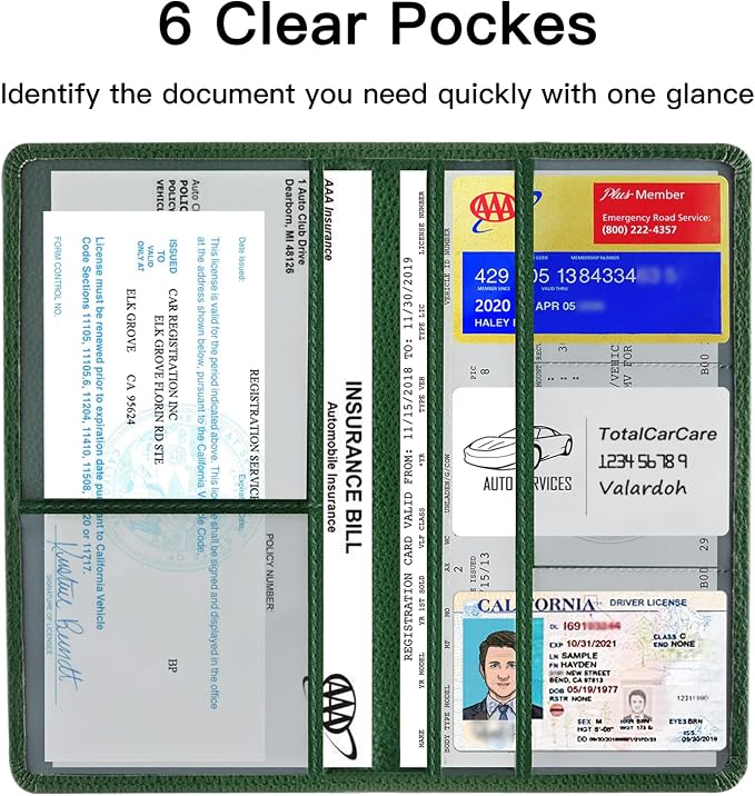 Valardoh Premium Car Registration and Insurance Card Holder, Car Document Holder for Cards, Driver License & other Essential Documents (Dark Green) - Image 3